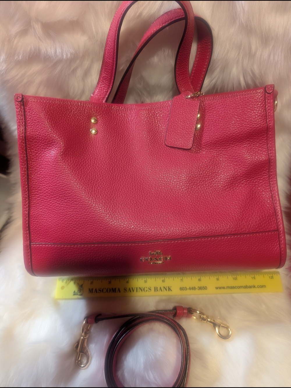 Coach Hot Pink Pebbled Leather Tote with Gold Hardware